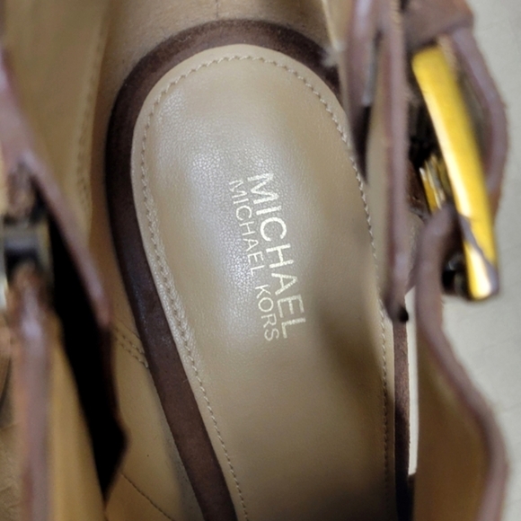 Michael Kors cognac suede leather boots heel with zipper and gold buckle size 10 - Picture 16 of 16
